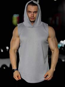 Men's Sleeveless Hooded Fitness Tank Top - Lightweight Athletic Muscle Shirt, Suitable For Training, Running, Gym - Light Grey - View 5