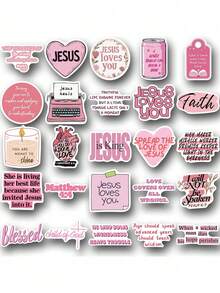 50pcs Pink Bible Jesus Graffiti Stickers, Cartoon Decorative Stickers For Notebook, Water Bottle, Laptop, Luggage, Scrapbook, Suitable For Teenagers And Adults, Vision Board Supplies - Multicolor - View 3