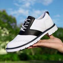 Women's Sports Style Golf Shoes, Fashion Spikes, Business Oxford, Comfortable Casual Lace-Up Sneakers - White and Black - View 1