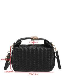 1 pieza Mini bolso con textura trenzada falsa en forma de caja, bolso bandolera de PU con correa ajustable y cremallera, bolso de mano de moda para uso diario, citas, compras, trabajo - Negro - Ver 4