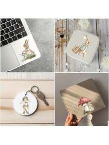 2张复古童话兔子复活节DIY UV DTF转印贴纸，适用于工艺品、手账、玻璃杯、咖啡杯、瓶子、花瓶、笔记本电脑、手机壳、贺卡贴纸、插画、剪贴簿、装饰转印贴纸、家居装饰，6.8厘米 - 彩色 - 查看 10