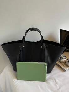 1 chiếc túi đeo vai kiểu Hàn Quốc mới, chất liệu nhăn, dung tích lớn, túi xách tay nhẹ, sang trọng, cổ điển, thanh lịch, túi đa năng, túi đeo vai thời trang cao cấp, túi mua sắm, túi công sở, thiết kế Pháp độc đáo. - màu đen - Xem 5