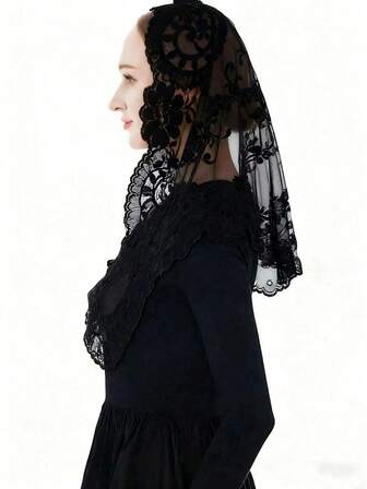 1 Pañuelo de cabeza triangular bordado, velo nupcial, velo de iglesia católica, pañuelo de encaje con flores, velo de capilla pequeño para la comunión, elegante y versátil pañuelo de cinta de gasa calada al estilo francés. Pañuelos para mujeres, accesorios elegantes para el cabello, diademas elegantes para mujeres