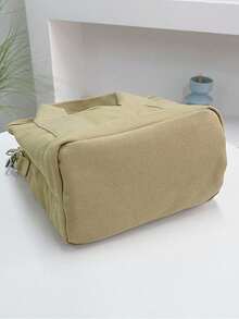 2025 时尚休闲帆布宽肩带斜挎包 - 卡其色 - 查看 8