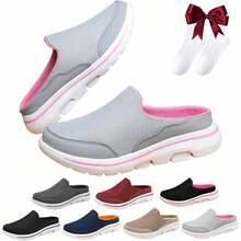 Comfy Breathable Orthopedic Sandals, Men's Slip - on Mules Half Sneakers, Mesh Breathable Half Slip In Sneakers Gray Pink, 5 - inicial - Ver 2