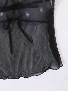 Women's Sexy Black Mesh Halter Camisole Top, Backless Lingerie Lace-Up Sheer Blouse - Black - View 5