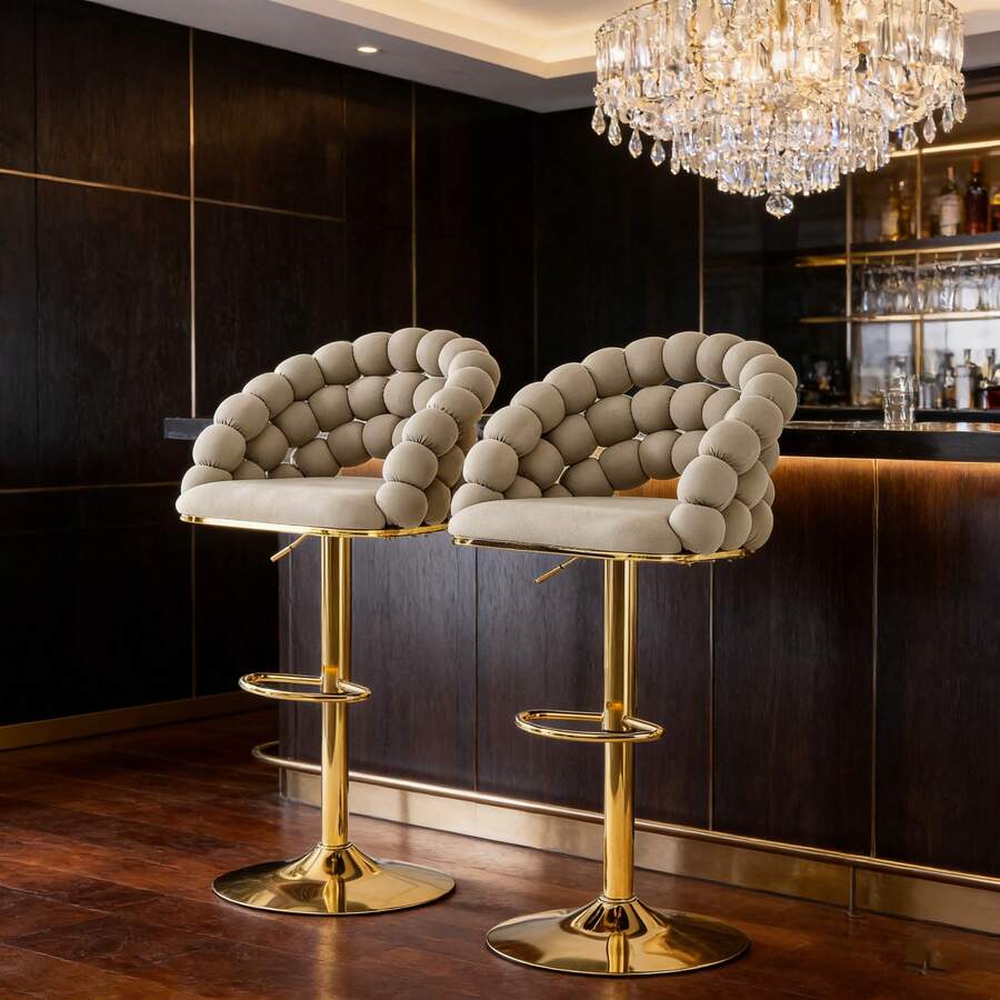 Barstools - Gray + Metal + Velvet + Metal - View 1