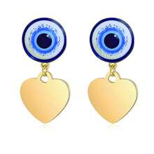 1 Pair 2025 New Design Devil's Eye Heart Pendant Earrings For Women Girls, Stainless Steel Gold Plated Anti Rust Jewelry - Gold - View 2