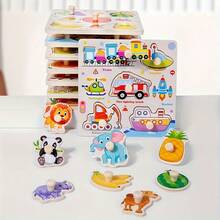 8 Themed Wooden Hand-Catch Matching Puzzles - Montessori Toys For Kids, Educational Games With Farm Animal, Transport & Pattern Recognition Tasks - Animal - View 6