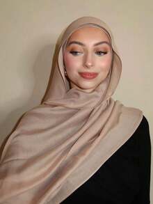 1 buah Jilbab Wanita Warna Polos dari Serat Viscose yang Lembut dan Bernapas, Cocok untuk Abaya, Jubah, dan Kerudung Wanita - khaki ringan - View 1