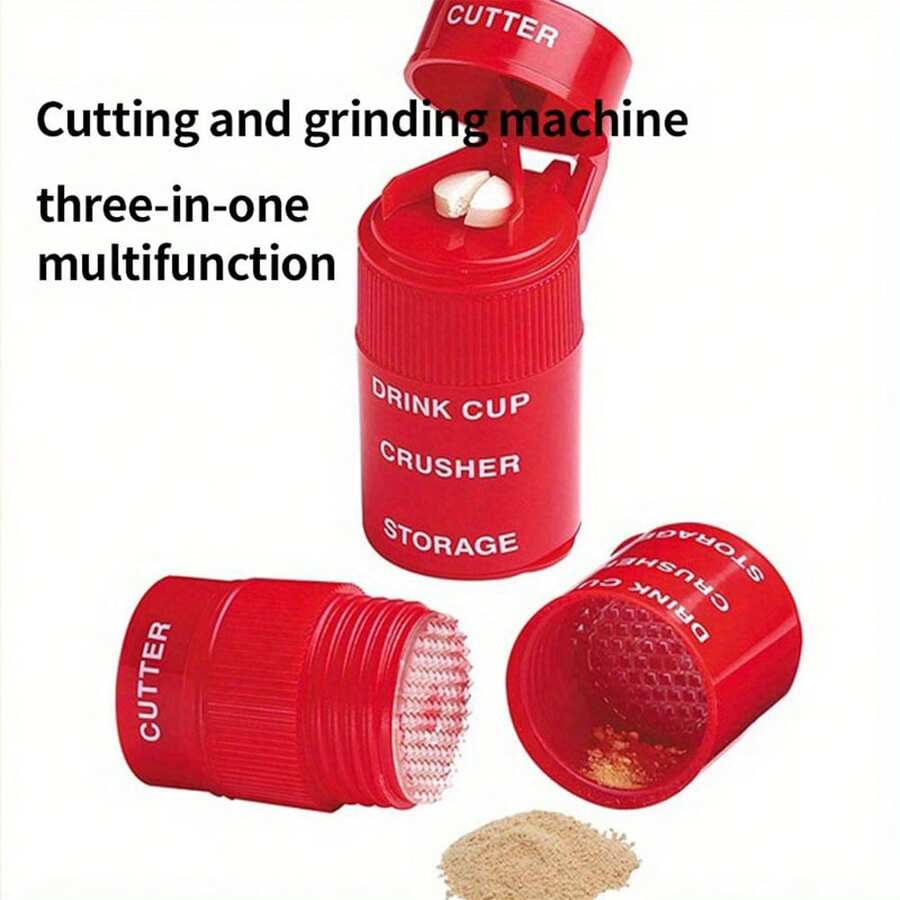 1/2 Pcs Red Color | 3-In-1 Pill Grinder & Storage, Manual Pill Crusher For Easy Grinding, Compact & Portable Design For Home Care And Travel, Eye-Catching Red Color! - Red - View 1