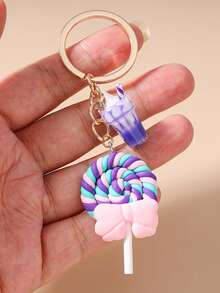1pc Realistic Food Keychain, Ice Cream, Lollipop Keyring, Keychain, Bag Charm For Girls - Multicolor - View 7