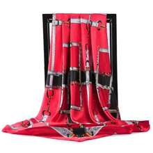 Women's Large Square Satin Scarf 90x90 Chic Polyester Printed - Red / Black - View 6