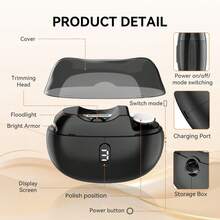 三合一电动指甲钳，防夹设计，LED数字显示屏，指甲抛光/打磨功能，内置照明，便携式设计，电池续航时间长，高端包装——送给朋友和长辈的完美节日/生日礼物