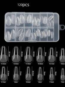 600片全覆盖式按压美甲贴片，尖头、杏仁头、方头、棺材头、法式尖头假指甲，可卸凝胶延长甲片，胶囊式按压美甲配件 - 彩色 - 查看 11