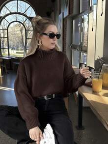 Áo len cổ cao màu trơn mỏng nhẹ tối giản dành cho nữ của FOR BEAUTY, kiểu dáng ôm sát thời trang, thanh lịch, tay dài bo gân, chất liệu dệt kim ấm áp, phù hợp cho mặc hàng ngày, đi làm, dịp năm mới. - cà phê đen - Xem 3