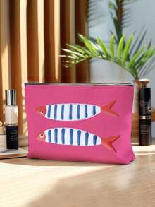Retro Sardines Cosmetic Pouch,Fashionable Large Capacity Makeup Bag, Travel Makeup Bag, Solid Color Zipper Bag, Beauty Bag, Canvas Bag, Printed With Cute Fish Pattern, Suitable For Daily Storage, Bridal Shower And Wash Bag, Bridesmaid Makeup Kit, Bridesmaid Gift Bag, Wedding Travel Storage Bag With Zipper, Newly Designed Ideal Shopping Makeup Bag,Mother's Day Gift - Multicolor - View 8