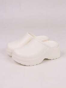 Women's Lightweight EVA Wooden Clogs - Fashionable Thick-Soled Shoes, Thick Platform With Arch Design, Solid Color Mules, Suitable For Beach, Garden, Semi-Formal Outdoor Occasions - Casual & Professional Shoes For All Seasons - Comfortable Round Toe Summer Style, Versatile Casual Shoes, Breathable And Durable EVA Material, Designed Specifically For Women - White - View 6