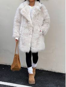 Áo khoác lông giả rộng rãi ấm áp phong cách Âu Mỹ cỡ lớn DEEKA Winter New cho nữ cỡ lớn - Màu be - Xem 3
