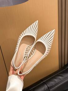 Xin Jing Shoes New Elegant Women High Heel Shoes, Casual Sexy Fashion Mesh Backless Commuting & Dating Mid Heel Pumps - Beige - View 12