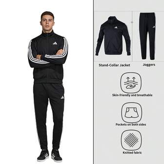 Adidas [Costum sport bărbătesc] Jachetă tricotată M 3S TR TT pentru ținute casual de zi cu zi + pantaloni tricotați pentru alergare în aer liber M 3S TR RT PT JI8816+JI8809
