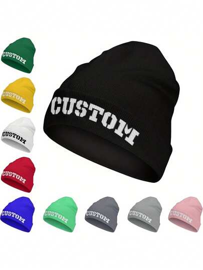 Customized Hats, Unisex Elastic Knit Beanie, Personalized Text/Name Knit Cap - Breathable Winter Hat, Customized Solid Color Knit Cap, Casual Apparel, Women's Winter Hat, Cute Hats, Fashion Headwear