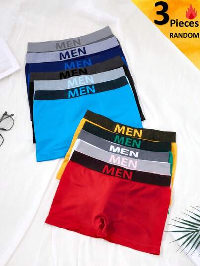 3pcs/Pack Random Color Breathable Boxer Briefs For Teenage Boys, Seamless Soft Stretchy Basic Trunks