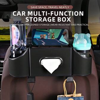1 st 4-i-1 förvaringslåda för bilsäte, näsdukshållare, kopphållare, krok, mobiltelefonhållare, förvaringslåda, bilförvaringstillbehör