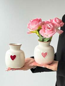 1个渐变心形小花瓶，陶瓷材质，个性化创意高品质迷你装饰花瓶，心形元素与情人节风格，优雅温馨的家居装饰，花瓶摆件礼品 - 彩色 - 查看 3