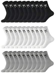 Bow Pattern Socks For Women White Black Running Hiking Dress Female Male School Work Hiking Funny On Dress Sock Winter Sock Four Season Valentine's Day - Multicolor - View 22