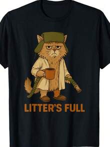 Litters Full Funny Cat Lovers Christmas Xmas T-Shirt Funny Graphic Tshirts For Men Women Round Neck Loose Casual Tees (2) - 黑色 - 查看 1