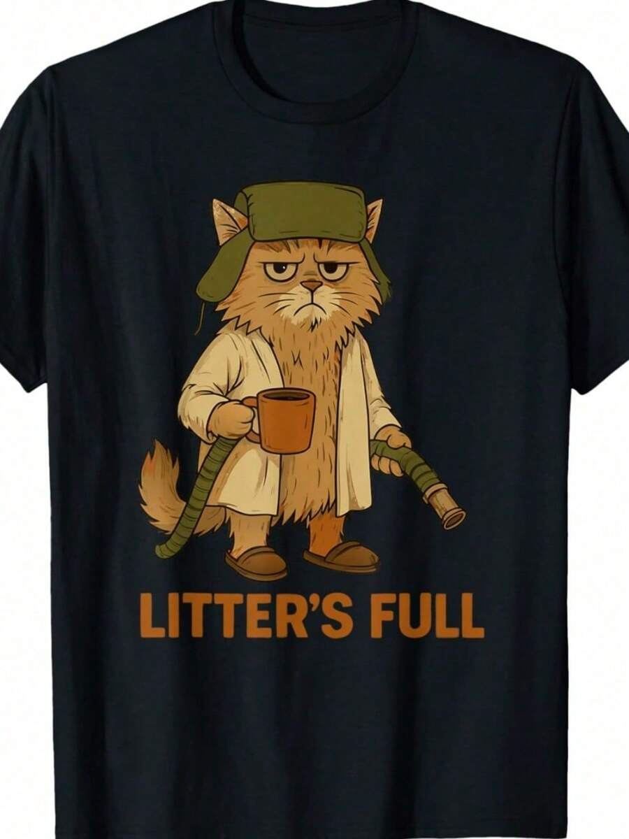 Litters Full Funny Cat Lovers Christmas Xmas T-Shirt Funny Graphic Tshirts For Men Women Round Neck Loose Casual Tees (2) - 黑色 - 查看 1