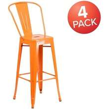 4 Pk. 30'' High Orange Metal Indoor-Outdoor Barstool with Back(default) - Multicolor - Ver 4