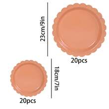 10pcs/20pcs/40pcs/Set Brown Scalloped Paper Plates - 7 Inch And 9 Inch Plain Scalloped Disposable Tableware Set, Suitable For Back To School, Wedding, Birthday Party Decor, Dining Table Decor And Other Occasions. - Brown - View 10