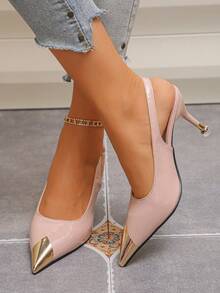 Sandalias de verano para mujer con hebilla de metal y punta cerrada, elegantes sandalias de tacón alto delgado y sin talón