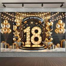 1pc 2D Flag Birthday Backdrop Banner, Celebrate 18th Birthday Party Decor, Scene And Room Decoration, Home Decor, Holiday Party Supplies - 1pc - View 5