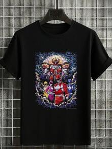 Men's T-Shirt With Artistic Print Of The Power Rangers Team And Megazord, Vibrant And Colorful Design For Fans Of All Ages - White - View 6