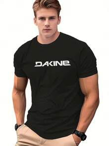 1PC,Plus Size Men's Logo Print T-Shirt For Men And Women Casual Streetwear Fashion Top Lightweight Breathable Cotton Blend - 黑色 - 查看 2