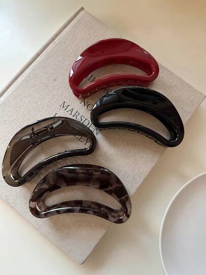 4pcs/1pc Women/Girls 4.72in/12cm New Thick High Quality Half Round Vintage Versatile Hair Clips, Large Size Plastic Hair Claws For Thick Hair, Black, Red, Brown, Leopard Print, Simple Elegant Fashion Suitable For Bun, Ponytail, Vacation Fashion Hair Clutch Winter Hair Accessories Elegant Claw Clip