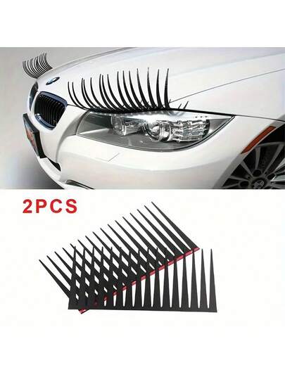 2片装汽车前大灯睫毛贴纸 - 趣味假睫毛贴花，适用于保险杠和车窗。防水汽车外饰配件，通用型，适用于车辆前大灯装饰。