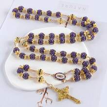 2025New Vintage católico 10mm 59 cuentas de diamantes de imitación de cristal collar cruzado - Z0020-K - Ver 9