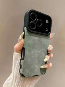 奢华哑光仿皮全包覆式摄像头镜头保护手机壳，兼容 17/16/15/14/13/12/11 Pro Max Plus/17 Air，镜头保护，防震软后盖 - 綠色 - 查看 3