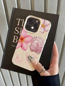 Pink 1pc White Sea Turtle Shell Hawaiian Flower Minimalist TPU Shockproof Phone Case Compatible With Apple 17, 16, 15, 14, 13, 12, 11 Pro Max, Air, Series - Multicolor - View 3