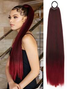 16"/26" Ponytail Wig, Multi-Functional Elastic Band, Available In Coffee Brown, Light Brown, Wine Red, Golden, Heat-Resistant, Women's Long Straight DIY Wrapped Ponytail, Soft & Natural Synthetic Ponytail - Multicolor - View 18