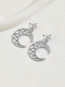 1对经典简约镂空星月吊坠耳环，休闲风格女士派对/开斋节优雅百搭耳环 - 耳環 - 查看 5