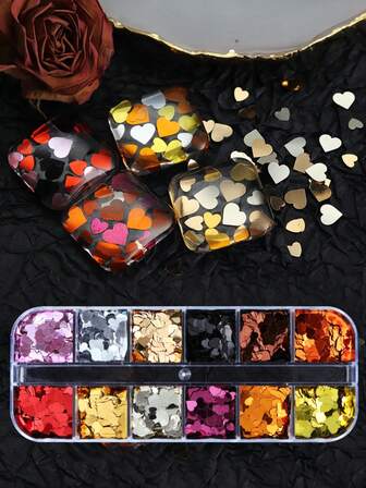 1 caja de lentejuelas con forma de corazón de color metálico, decoración de San Valentín, para rellenar resina, accesorios DIY, material de relleno para moldes de resina epoxi, suministros para fundición de joyas, manualidades de joyería, elementos esenciales para la creación de joyas, decoraciones para fiestas