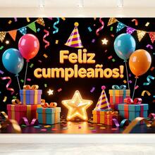 1 Set Feliz Cumpleaños Decoración de pared para fiesta, pancarta colgante de tela - Multicolor - Ver 16
