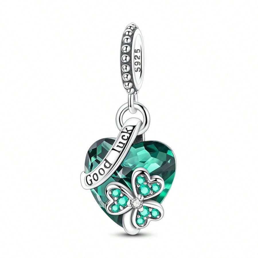 925 Silver Lucky Shamrock Charm Pendant Fits Original Bracelet Necklace, Irish Tradition DIY Jewelry Gift (St. Patrick's Day) - KSC526 - View 1