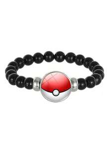 Cartoon Anime Pokeball Black Agate Beaded Stretch Bracelet, Niche Design Jewelry For Students And Couples, Daily Wear Accessories, Ideal Gift For Boyfriend Girlfriend Best Friends Birthday Holiday Presents - Multicolor - View 8