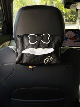Rhombus Bow-Knot Car Tissue Box, Cute Hanging Backseat Tissue Holder, Car Seat Back Tissue Storage Bag, Car Tissue Box For Women, Armrest Box Tissue Holder, Car Interior Accessories
